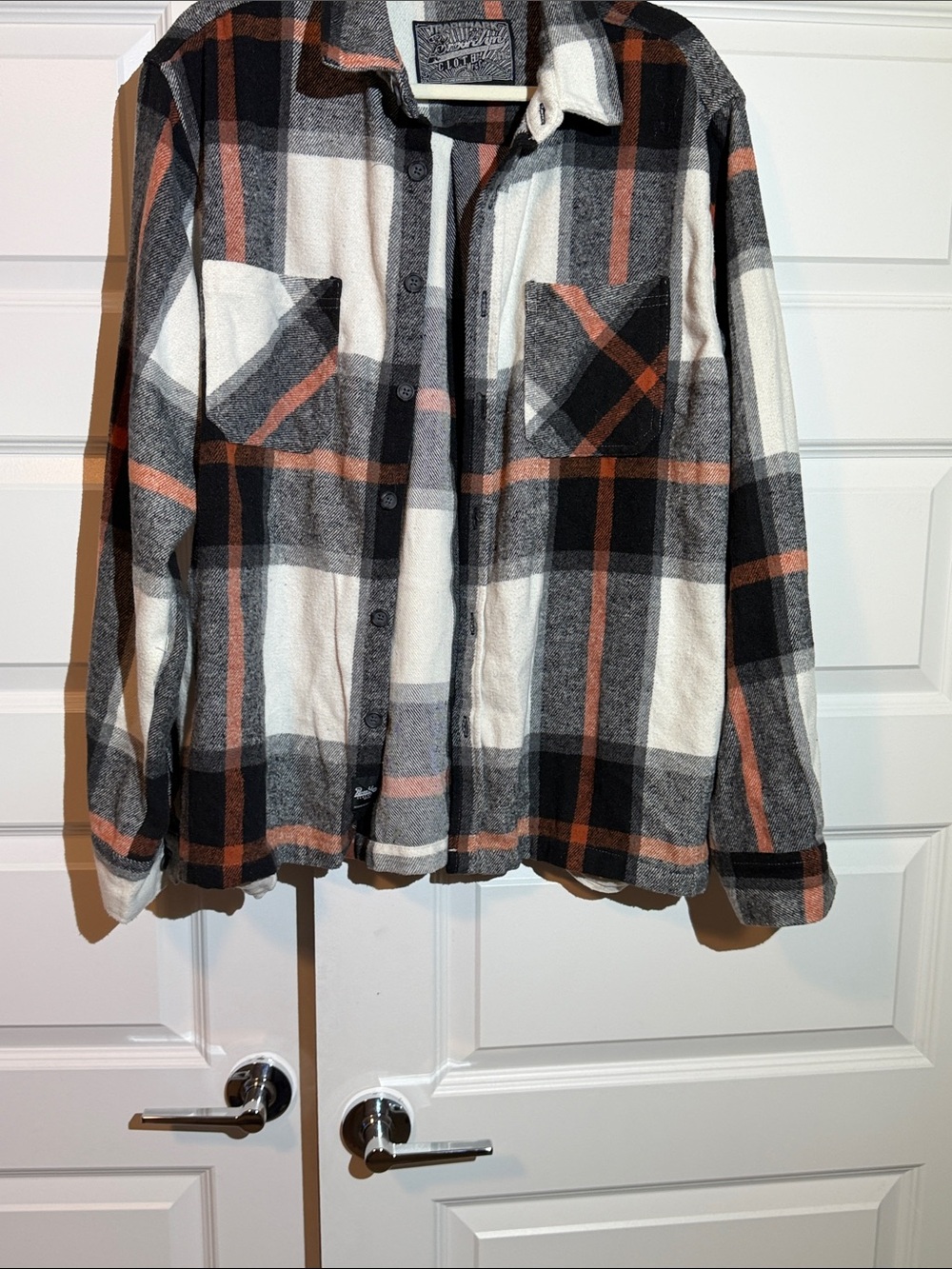 Brooklyn Cloth Black White & Orange Plaid Button-Down Shirt